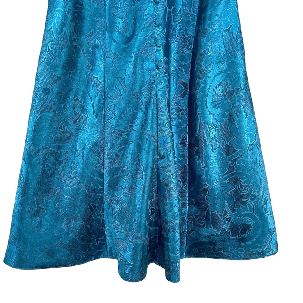 Victoria's Secret Gold Label Satin Chemise Nightgown Size M Teal Paisley 1990s - Picture 3 of 8